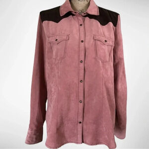 LEGACY FALLS Women's Mauve And Brown Microsuede Western Button Down Large‎ | EUC